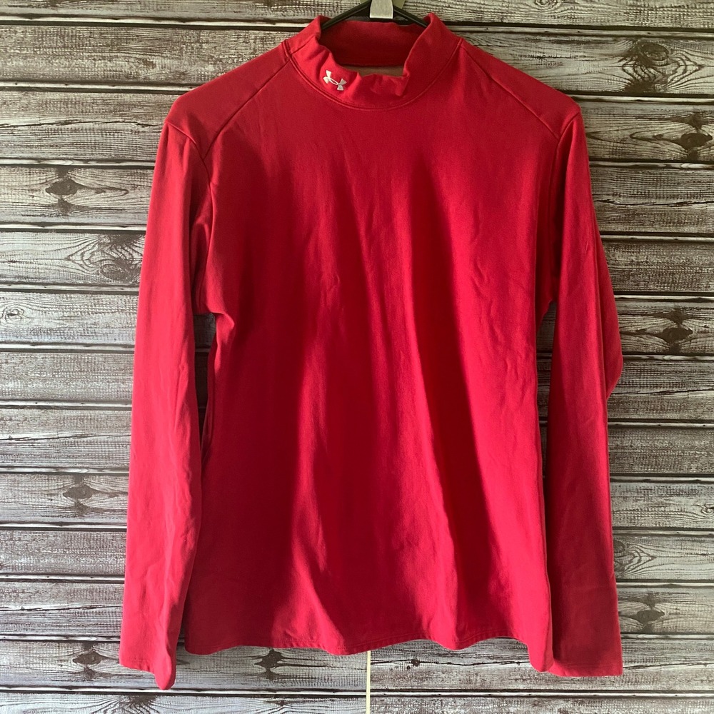 Under Armour Women's Cold Gear Mock Neck Long-Sleeved Top Size XXL Red Logo